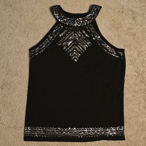 No Boundaries Black Halter Sequin Tank Top